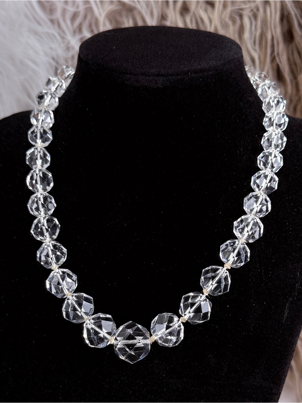 Vintage Heavy Faceted Glass Bead Necklace Gold Filled Clasp Graduated
